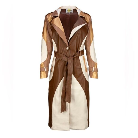 Francine Patched Trench Coat/  vegan Leather size S - Picture 1 of 7